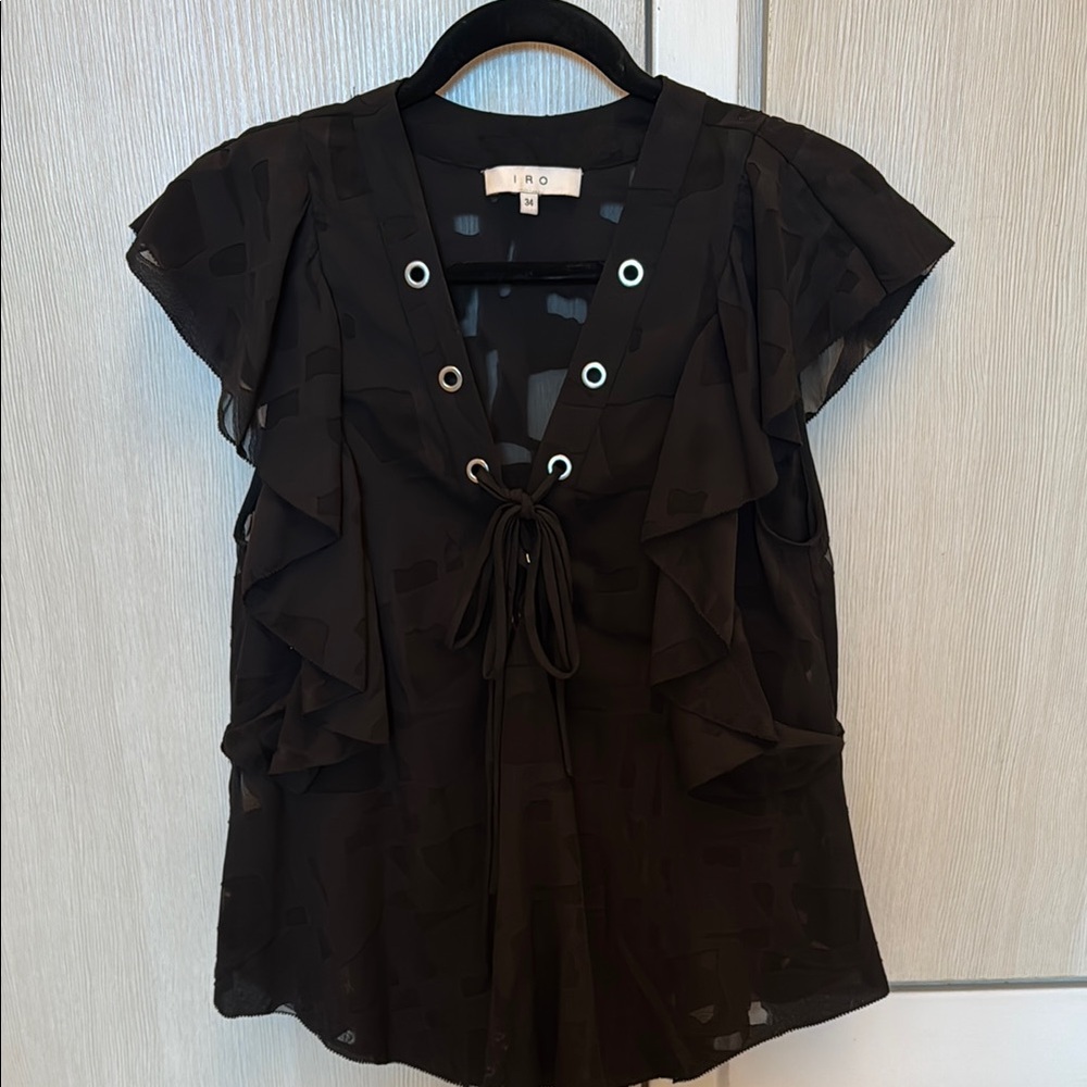 Iro Black Sheer Ruffle Blouse